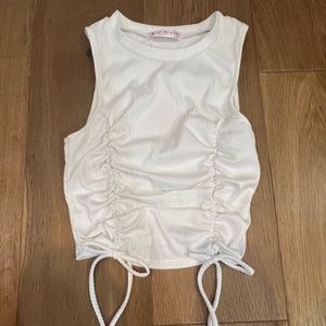 Blue Blush rushed white tank top